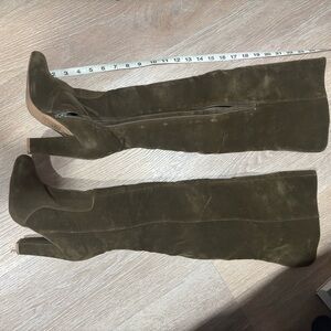 Olive Suede Knee-High Boots